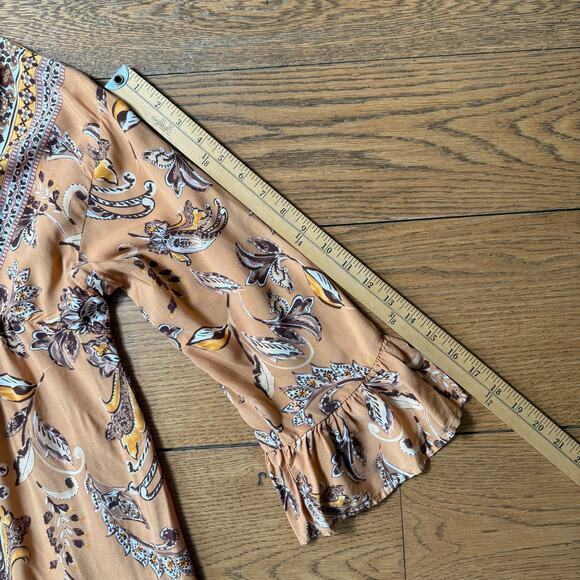 Davi & Dani Women Long Sleeve Boho Peasant Top 2XL Paisley Brown Floral Fall - Picture 8 of 8